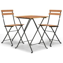 Berkfield Home 3 Piece Folding Bistro Set Solid Wood Teak & Steel in Brown - thumbnail 2
