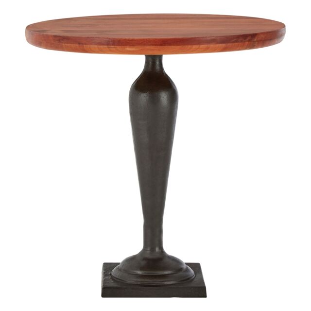 Orsina Antique Round Side Table With Walnut Surface, Accent Table With Black Urn Stand, Wooden End Table For Patio in Brown - image 1