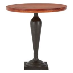 Orsina Antique Round Side Table With Walnut Surface, Accent Table With Black Urn Stand, Wooden End Table For Patio in Brown