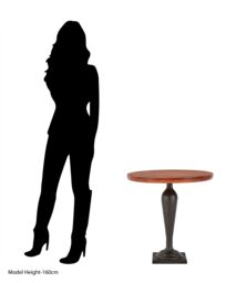 Orsina Antique Round Side Table With Walnut Surface, Accent Table With Black Urn Stand, Wooden End Table For Patio in Brown - thumbnail 5
