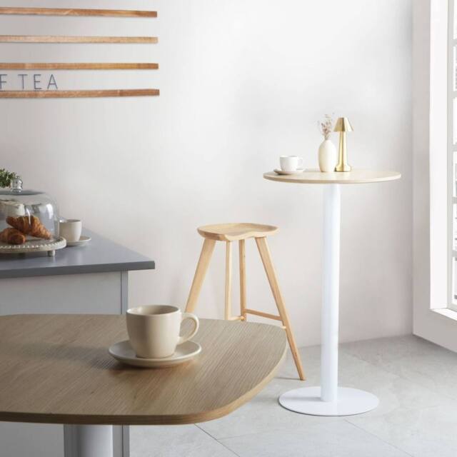 Wyld and Coco Garden Bistro Round Coffee Table 60 cm Light Brown Paper Veneer Top in White - image 1