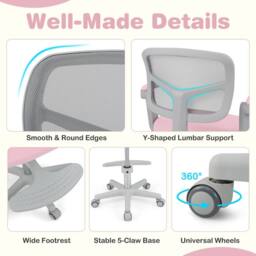 Costway Kids Desk Chair Children Study Chair w/Adjustable Height in Pink - thumbnail 8