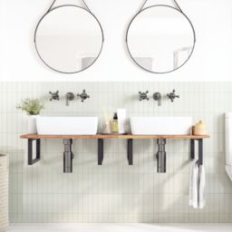 Berkfield Home Bathroom Vanity Top Untreated 120x50x2 cm Solid Wood Acacia in Brown - Size: 120 x 50 x 2 cm - thumbnail 2