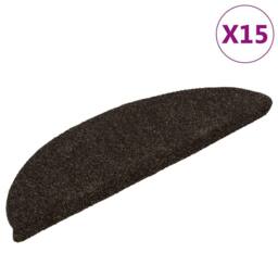 Berkfield Home Self-adhesive Stair Mats 15pcs Dark Brown 56x17x3cm Needle Punch - Size: Medium - thumbnail 3