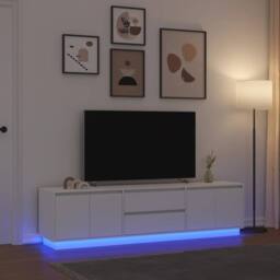 Berkfield Home TV Cabinet with LED Lights White 193.5x41x50 cm - thumbnail 2