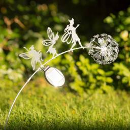 VOGREX 70cm Solar Dandelion Fairy Light Metal Garden Stake Ornament Light in Silver - thumbnail 5
