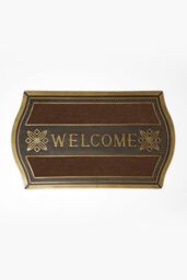 Homescapes Welcome' Door Mat with Curved Edge, 75 x 45 cm in Gold - Size: 45 cm x 75 cm - thumbnail 1