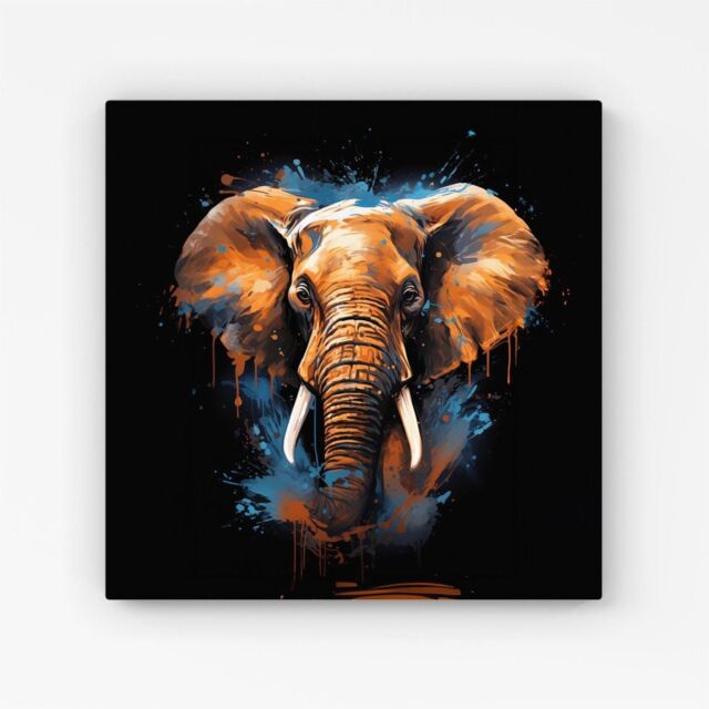 Warren Reed - Designer Splashart Elephant Blue Canvas - Size: w10 inch x h10 inch - image 1