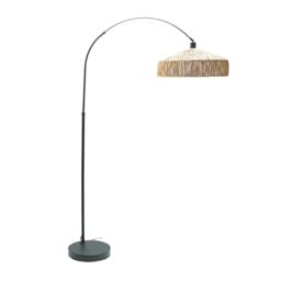 ValueLights Louis Black Arched Curved Floor Lamp with Natural Rope Pendant Lamp Shade in Brown - thumbnail 2