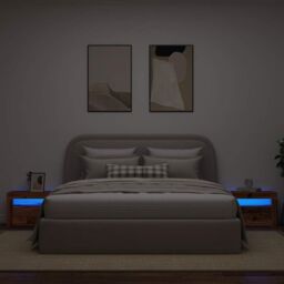 Berkfield Home Bedside Cabinets 2 pcs with LEDs Old Wood 60x35x40 cm in Brown - Size: 60 x 35 x 40 cm - thumbnail 5