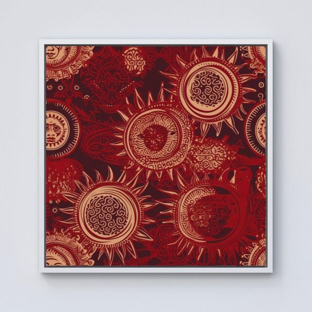 "Warren Reed - Designer Abstract Red Moon & Sun Framed Canvas in Off-White - Size: W30"" x H30""" - image 1