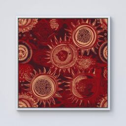 "Warren Reed - Designer Abstract Red Moon & Sun Framed Canvas in Off-White - Size: W30"" x H30""" - thumbnail 1