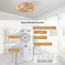 NIVOR 53cm Boho Rattan Farmhouse Caged Reversible Ceiling Fan with Light in Natural - thumbnail 5