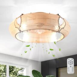 NIVOR 53cm Boho Rattan Farmhouse Caged Reversible Ceiling Fan with Light in Natural - thumbnail 1