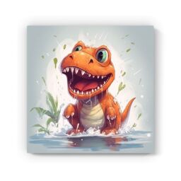 "Warren Reed - Designer Dino Having A Splash Canvas in Orange - Size: W30"" x H30""" - thumbnail 2