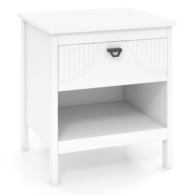 Gymax 2-Tier End Table Wooden Side Table With Drawer & Open Shelf Nightstand in White - image 1