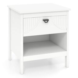 Gymax 2-Tier End Table Wooden Side Table With Drawer & Open Shelf Nightstand in White - thumbnail 1