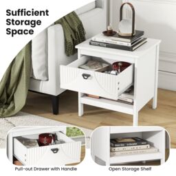 Gymax 2-Tier End Table Wooden Side Table With Drawer & Open Shelf Nightstand in White - thumbnail 6