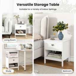 Gymax 2-Tier End Table Wooden Side Table With Drawer & Open Shelf Nightstand in White - thumbnail 2