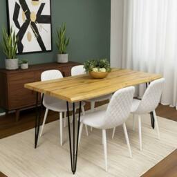 KOSY KOALA Dining Table Set & 4 Faux Leather Chairs Dining Room Furniture in Brown - thumbnail 1