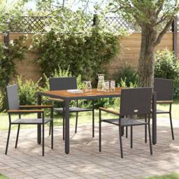 Berkfield Home Outdoor Chairs 4 pcs PE rattan, Solid acacia wood in Black - thumbnail 2