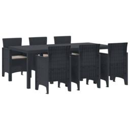 Berkfield Home Modern 7 Piece Garden Dining Set with Cushions Anthracite Poly Rattan in Black - thumbnail 3