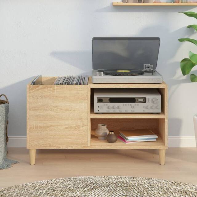 Berkfield Home Record Cabinet Sonoma Oak 84.5x38x48 cm Engineered Wood in Light Tan - image 1