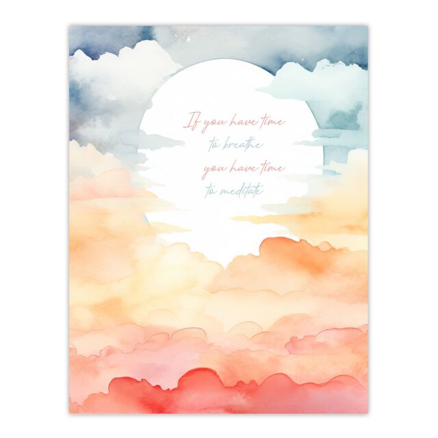 "Artery8 Wall Art Print Time to Breathe Time to Meditate Buddhist Quote Sun Clouds Poster in Orange - Size: W24"" x H32""" - image 1