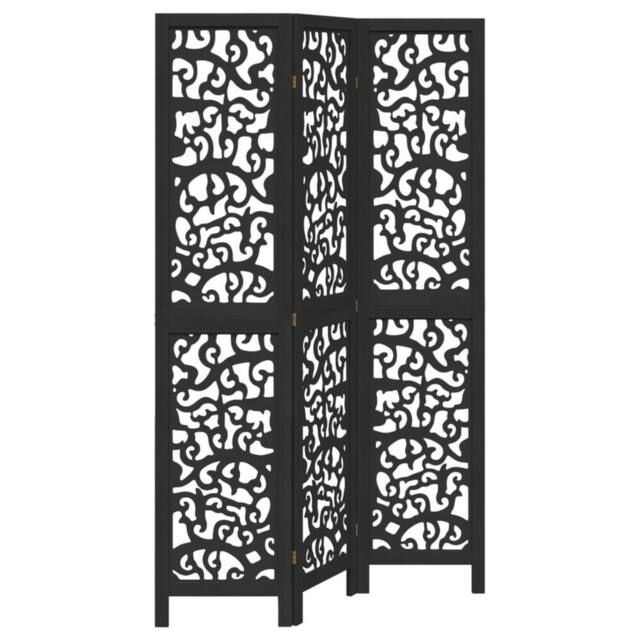 Berkfield Home Room Divider 3 Panels Black Solid Wood Paulownia - image 1