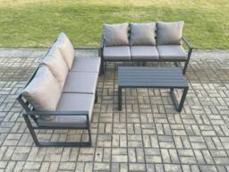 Fimous Aluminium 3 Pieces Outdoor Garden Furniture Lounge Sofa Set with Oblong Coffee Table Dark Grey - thumbnail 2