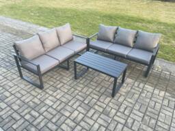Fimous Aluminium 3 Pieces Outdoor Garden Furniture Lounge Sofa Set with Oblong Coffee Table Dark Grey - thumbnail 1