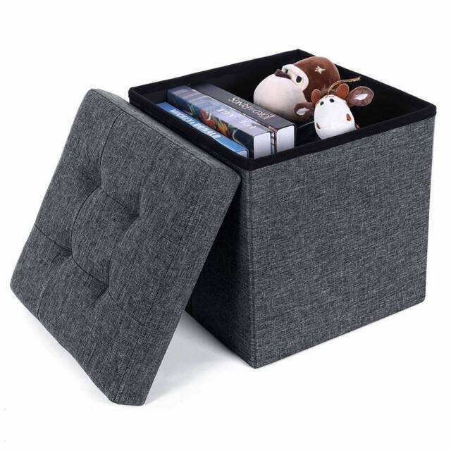 Dprodo Linen Storage Ottoman Folding Foot Rest Stool, 38cm x 38cm x 38cm in Dark Grey - Size: 38 cm x 38 cm x 38 cm - image 1