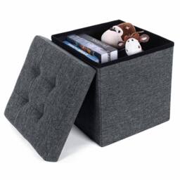 Dprodo Linen Storage Ottoman Folding Foot Rest Stool, 38cm x 38cm x 38cm in Dark Grey - Size: 38 cm x 38 cm x 38 cm