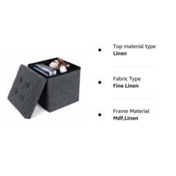 Dprodo Linen Storage Ottoman Folding Foot Rest Stool, 38cm x 38cm x 38cm in Dark Grey - Size: 38 cm x 38 cm x 38 cm - thumbnail 6