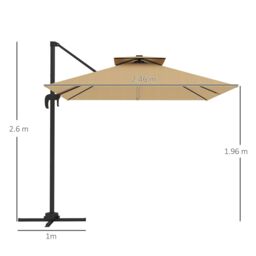 OUTSUNNY 2.5m Cantilever Parasol, Garden Parasol w 360° Rotation & Tilt, Lights in Khaki - thumbnail 3