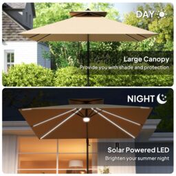 OUTSUNNY 2.5m Cantilever Parasol, Garden Parasol w 360° Rotation & Tilt, Lights in Khaki - thumbnail 5