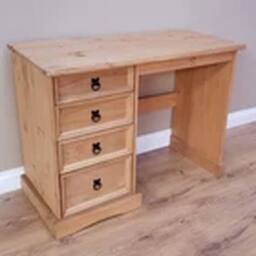 EONLION Solid Pine 4 Drawer Dressing Table Dresser Wooden Desk in Brown - thumbnail 3