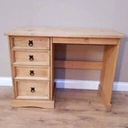 EONLION Solid Pine 4 Drawer Dressing Table Dresser Wooden Desk in Brown - thumbnail 4