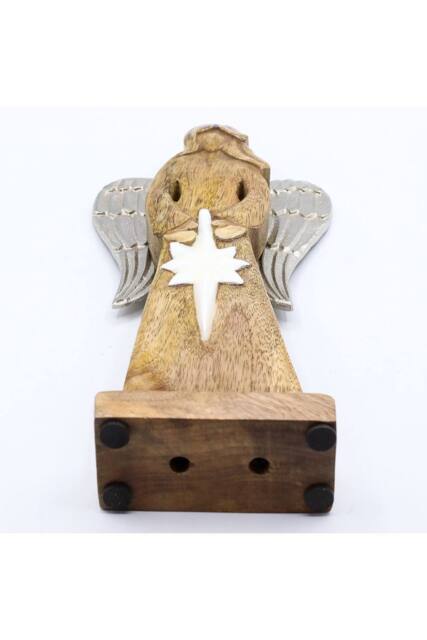 KDMD Large Mango Wood Angel with Metal Wings & Enamel Star in Brown - image 1