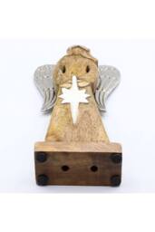 KDMD Large Mango Wood Angel with Metal Wings & Enamel Star in Brown - thumbnail 1