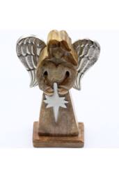 KDMD Large Mango Wood Angel with Metal Wings & Enamel Star in Brown - thumbnail 6