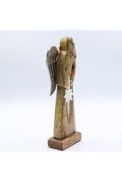 KDMD Large Mango Wood Angel with Metal Wings & Enamel Star in Brown - thumbnail 2