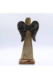 KDMD Large Mango Wood Angel with Metal Wings & Enamel Star in Brown - thumbnail 5