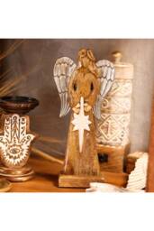 KDMD Large Mango Wood Angel with Metal Wings & Enamel Star in Brown - thumbnail 8