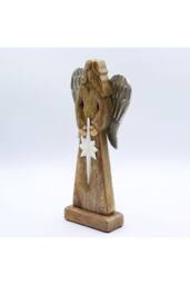KDMD Large Mango Wood Angel with Metal Wings & Enamel Star in Brown - thumbnail 4