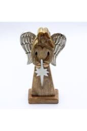 KDMD Large Mango Wood Angel with Metal Wings & Enamel Star in Brown - thumbnail 7