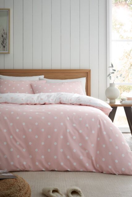 Catherine Lansfield 'Brushed Polka Dot' Cotton Reversible Duvet Cover Set in Pink - Size: King - image 1