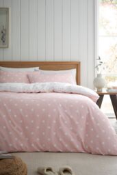 Catherine Lansfield 'Brushed Polka Dot' Cotton Reversible Duvet Cover Set in Pink - Size: King