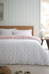 Catherine Lansfield 'Brushed Polka Dot' Cotton Reversible Duvet Cover Set in Pink - Size: King - thumbnail 2