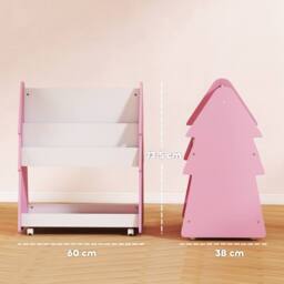 AIYAPLAY Double-Sided Children's Bookcase with Wheels for Playroom, Pink - thumbnail 3